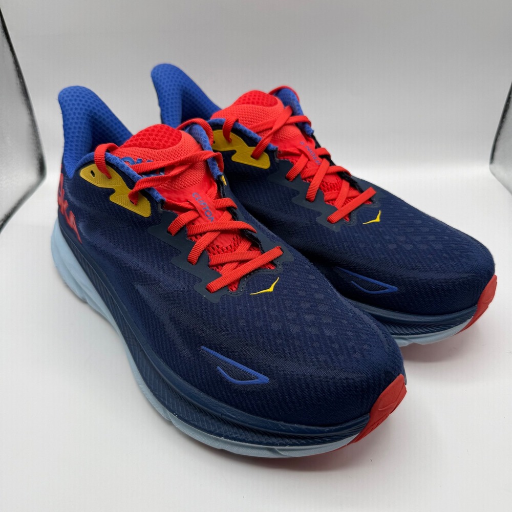 Hoka Clifton 9 Wide Mens 12 2E Running Shoes Blue Red 1132210 BBDGB
